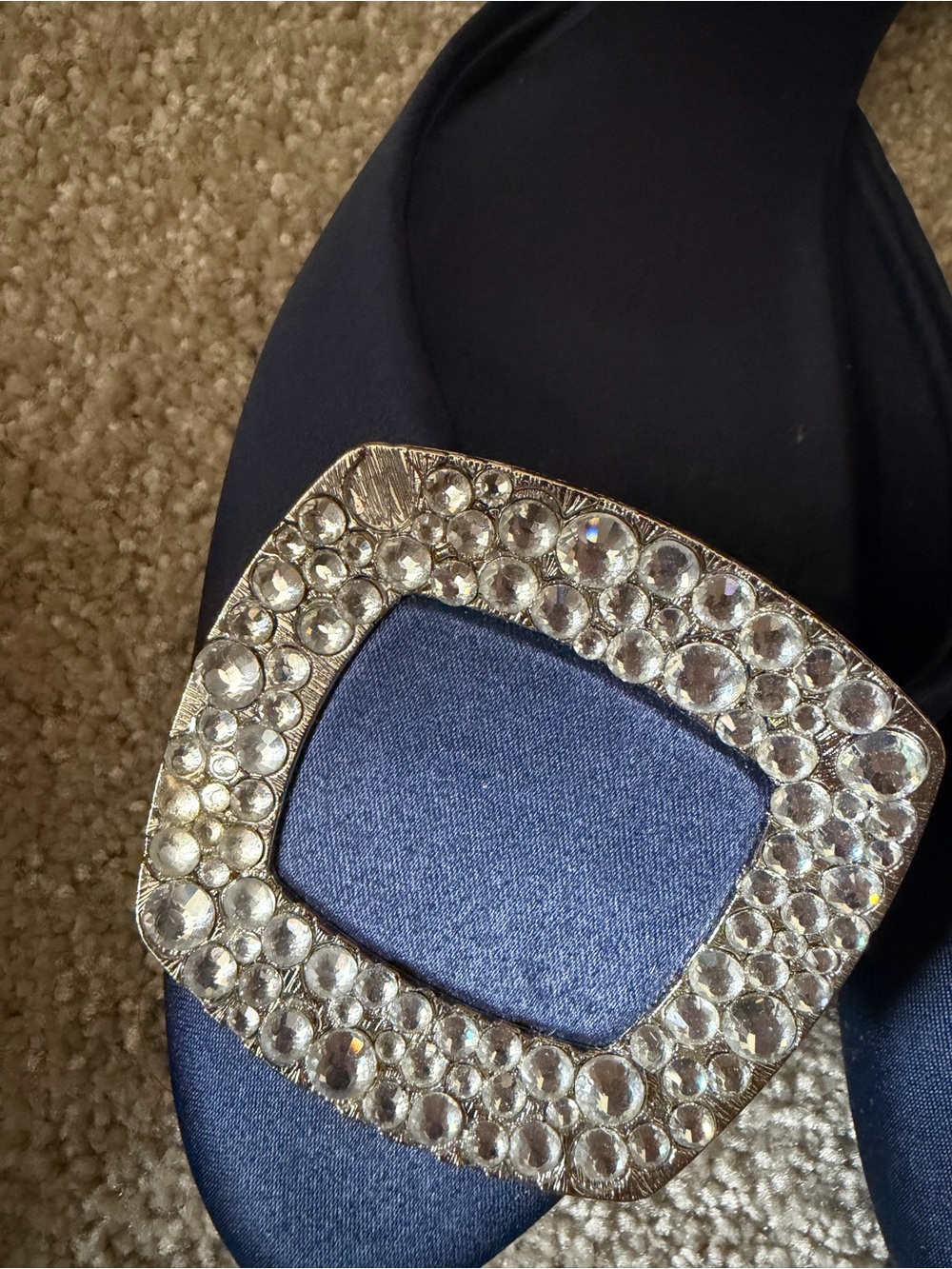Navy Rhinestone Buckle Flats - Picture 3 of 6